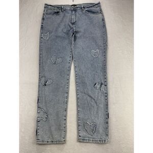 Nova Men Heart Jeans 36 Acid Wash Denim Stretch Valentines Baggy Retro‎